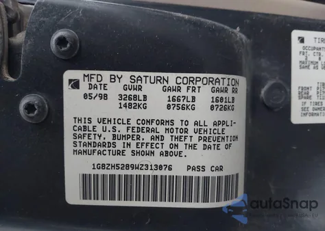 1998 Saturn Sl1 from USA, damaged, VIN 1G8ZH5289WZ313076